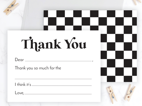Black & White Checkered • Fill-in-the-Blank Thank You Cards