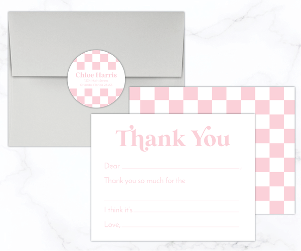 Pink Checkered • Fill-in-the-Blank Thank You Cards