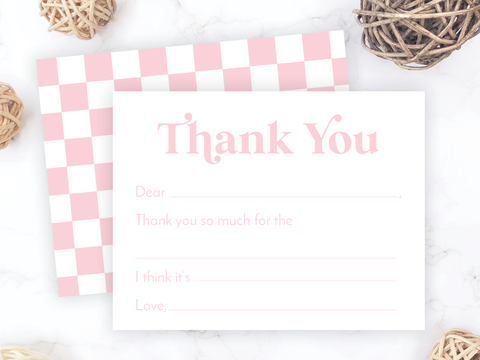 Pink Checkered • Fill-in-the-Blank Thank You Cards