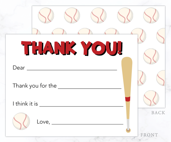 Baseball • Fill-in-the-Blank Thank You Cards