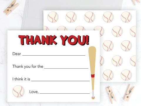 Baseball • Fill-in-the-Blank Thank You Cards