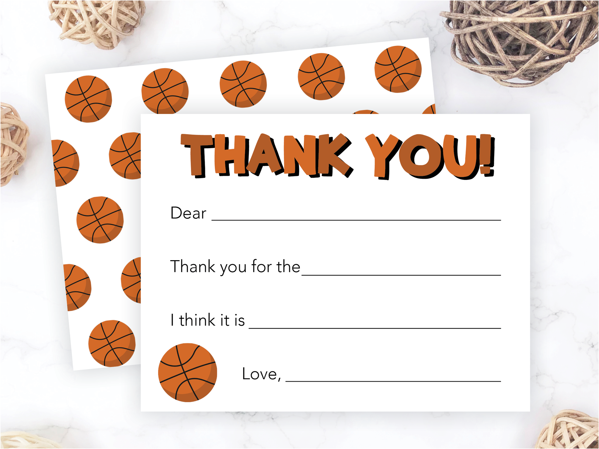 Basketball • Fill-in-the-Blank Thank You Cards