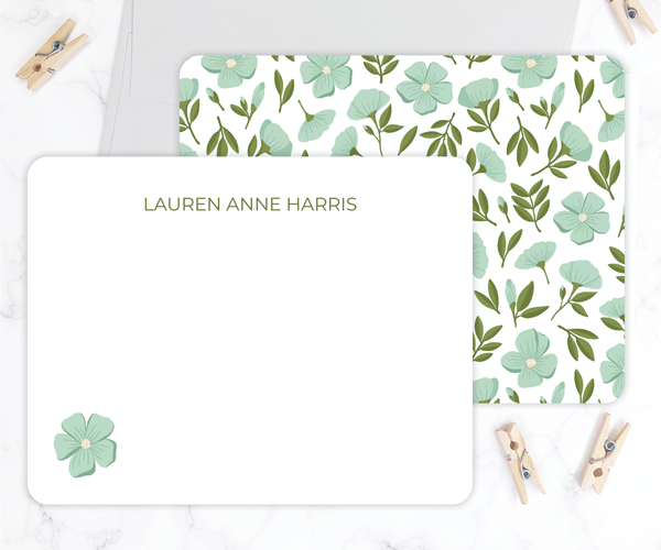 Blue Floral • Flat Note Cards