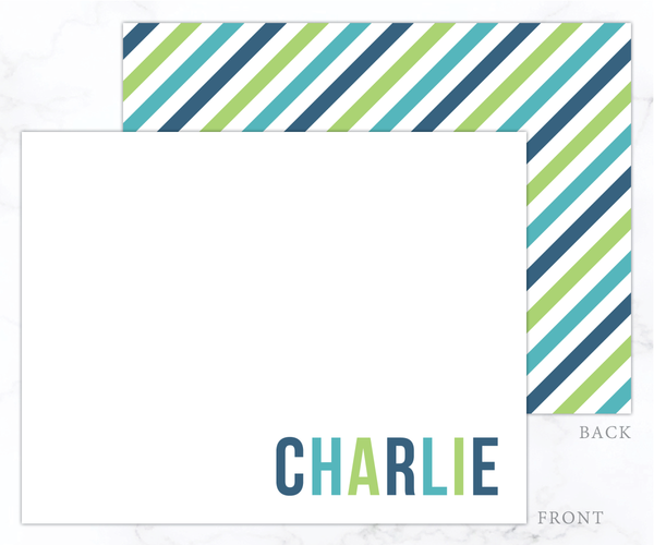 Blue & Green Stripe • Flat Note Cards