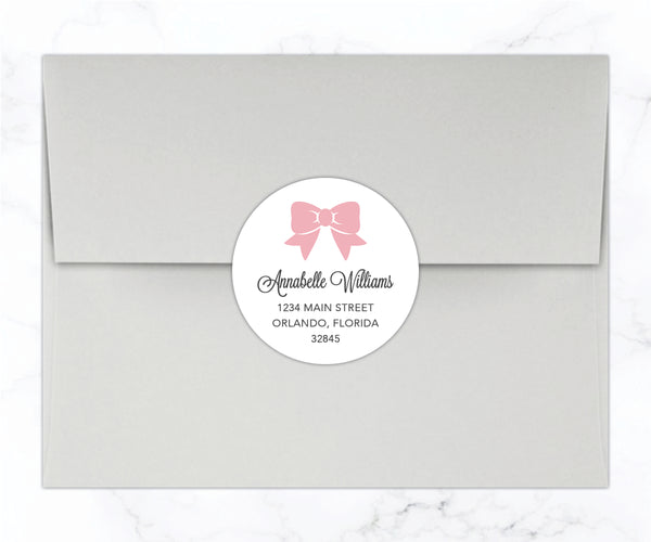 Pink Bow | Round Return Address Labels