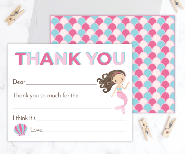 Mermaid • Fill-in-the-Blank Thank You Cards