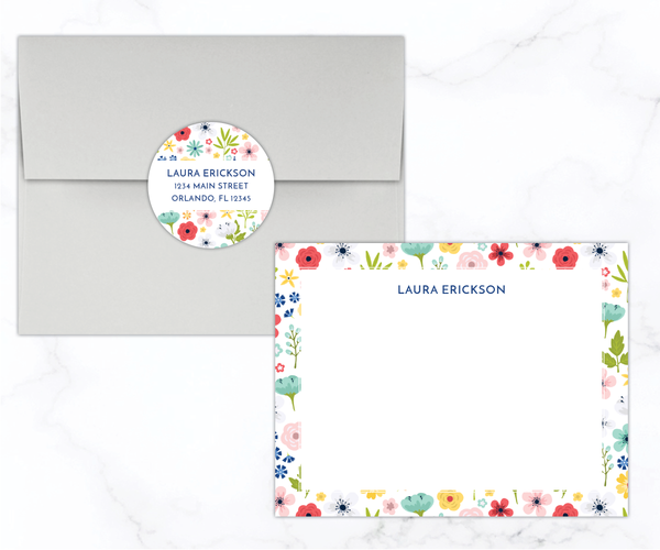 Rainbow Floral • Flat Note Cards