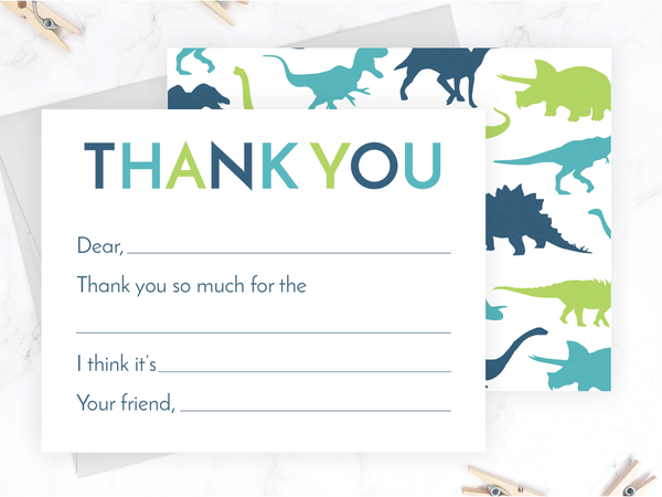 Dinosaurs • Fill-in-the-Blank Thank You Cards