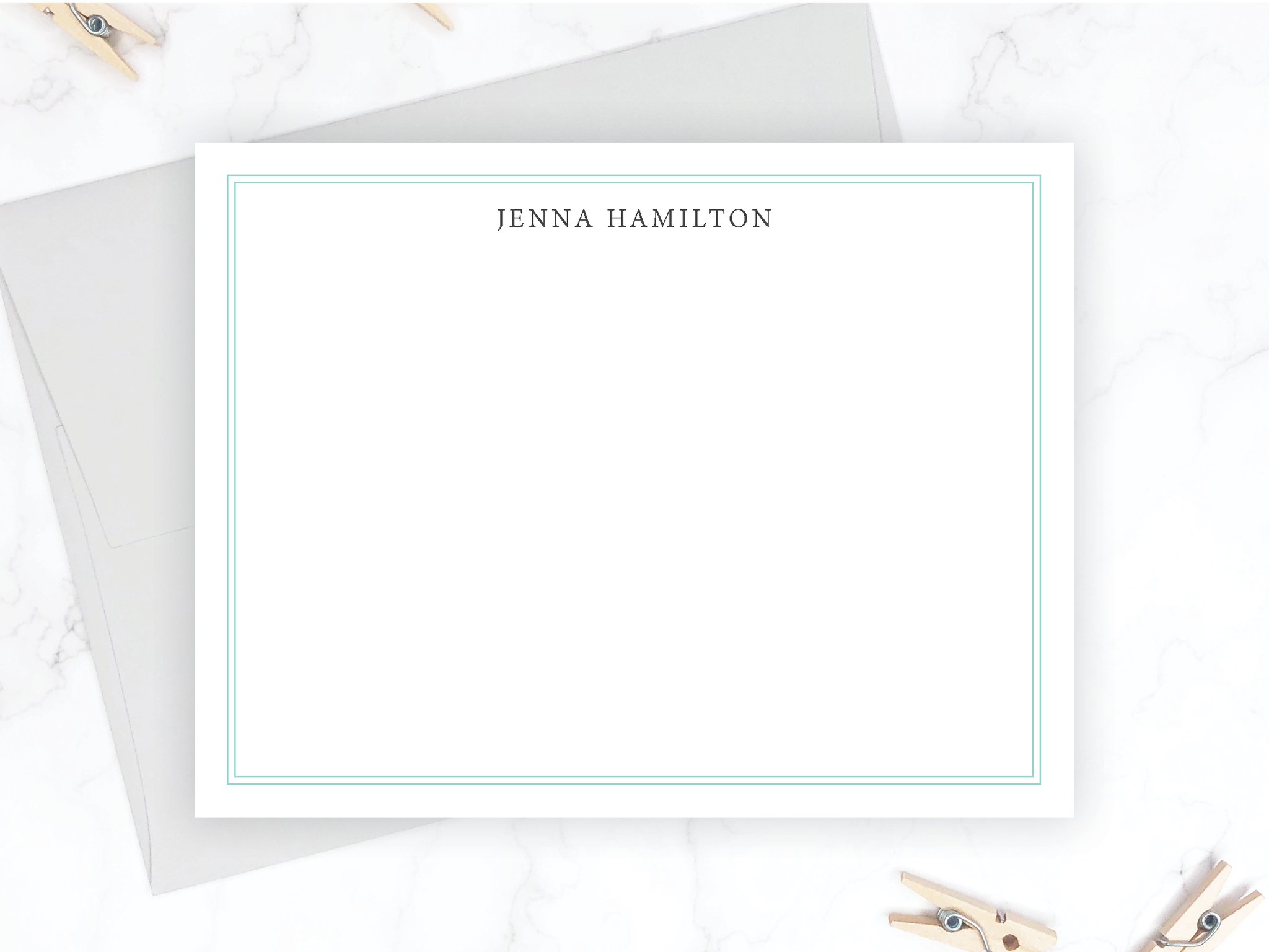 Double Border Mint • Flat Note Cards