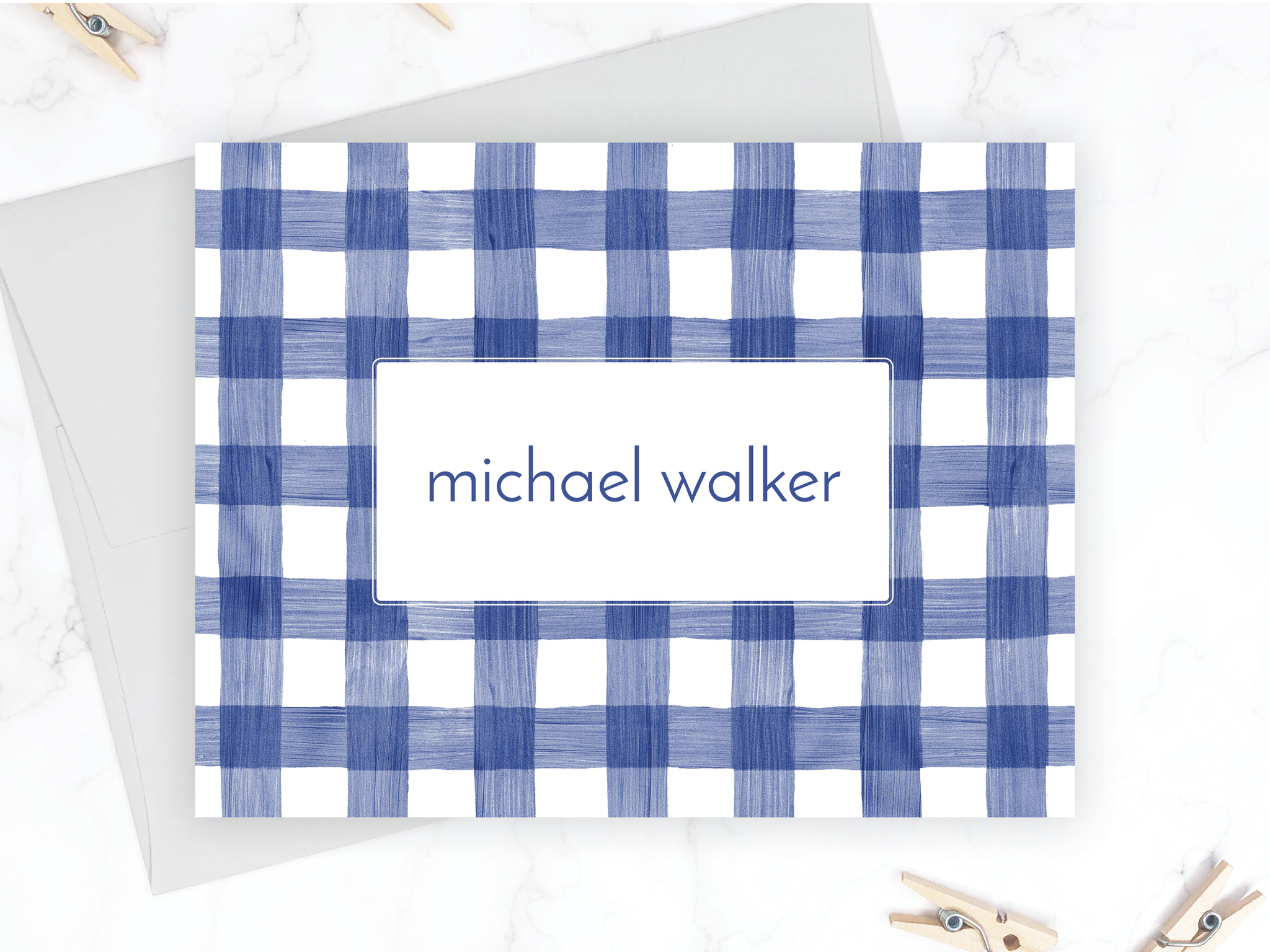 Navy Gingham • Folding Note Cards
