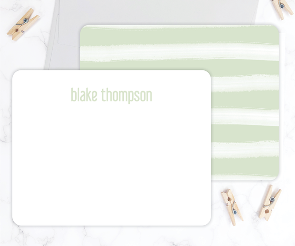 Green Watercolor Stripe • Flat Note Cards