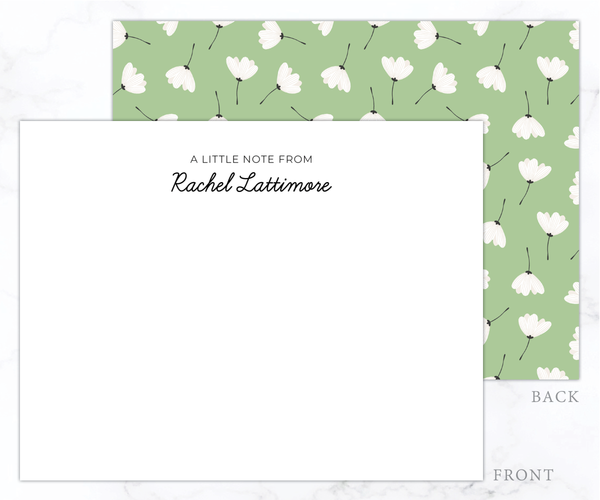Green White Floral • Flat Note Cards