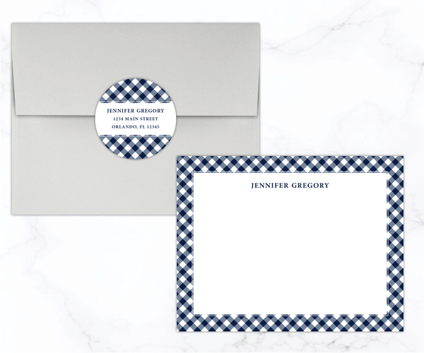 Navy Gingham • Flat Note Cards