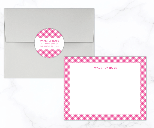 Hot Pink Gingham • Flat Note Cards