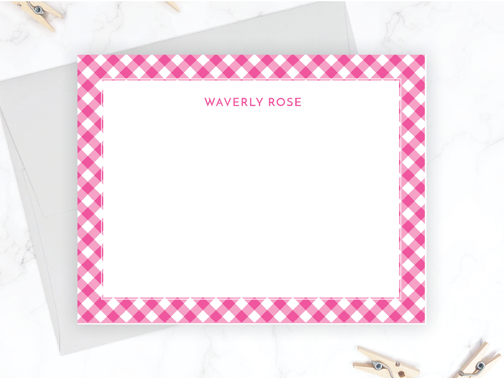 Hot Pink Gingham • Flat Note Cards