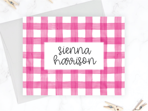 Pink Gingham • Folding Note Cards