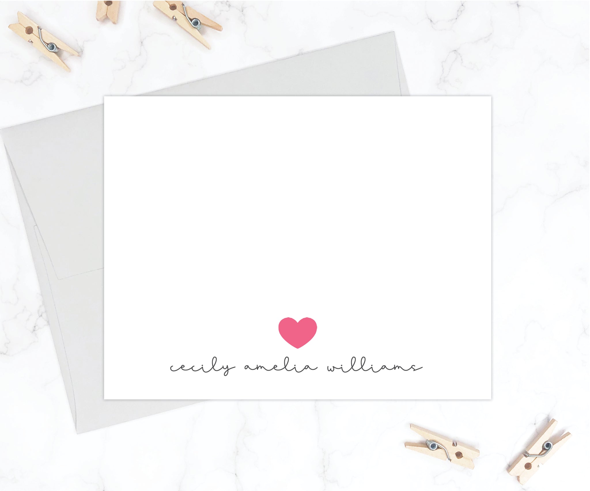 Hot Pink Heart • Flat Note Cards