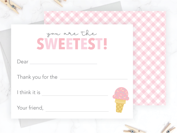 Ice Cream • Fill-in-the-Blank Thank You Cards