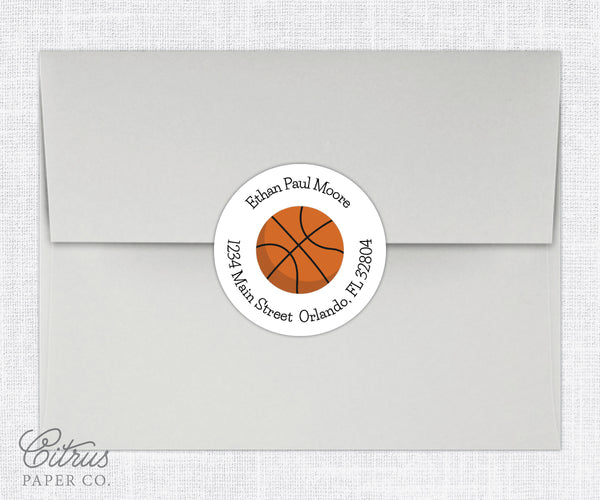 Basketball | Round Return Address Labels
