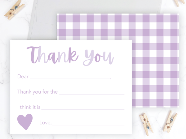 Purple Gingham • Fill-in-the-Blank Thank You Cards