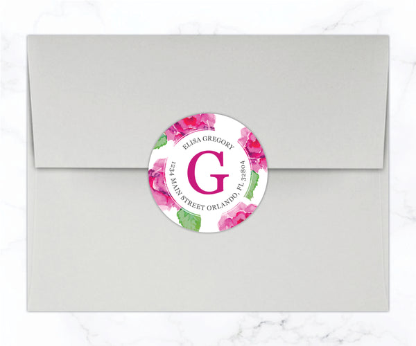 Magenta Floral | Round Return Address Labels