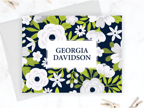 Navy Floral • Folding Note Cards