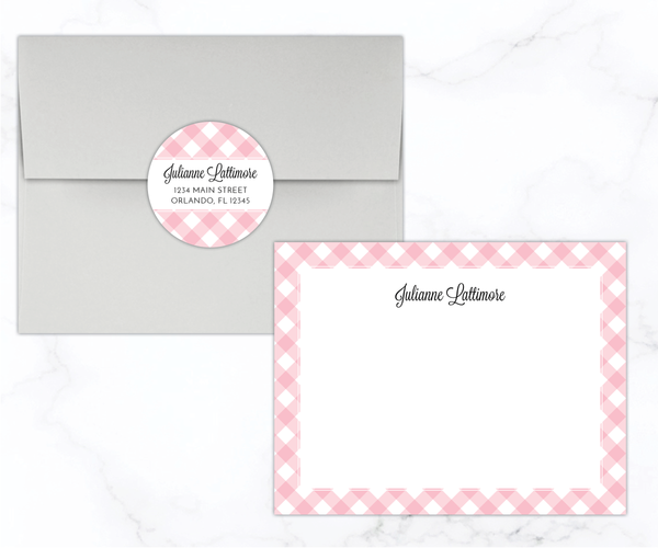 Pink Gingham • Flat Note Cards