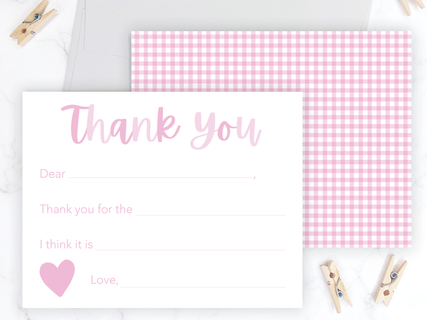 Pink Gingham • Fill-in-the-Blank Thank You Cards