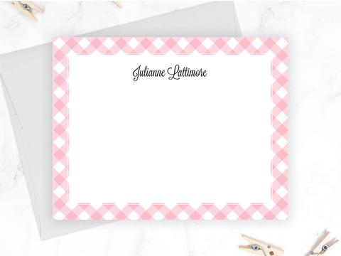 Pink Gingham • Flat Note Cards