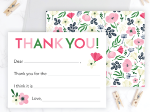 Pink and Green Floral • Fill-in-the-Blank Thank You Cards