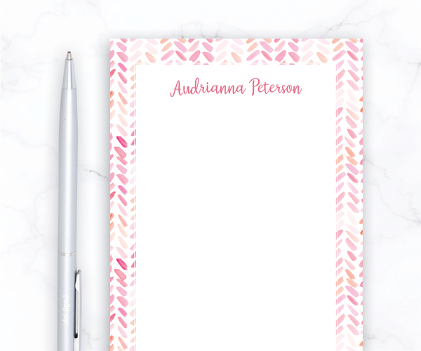 Personalized Notepad • Pink Herringbone