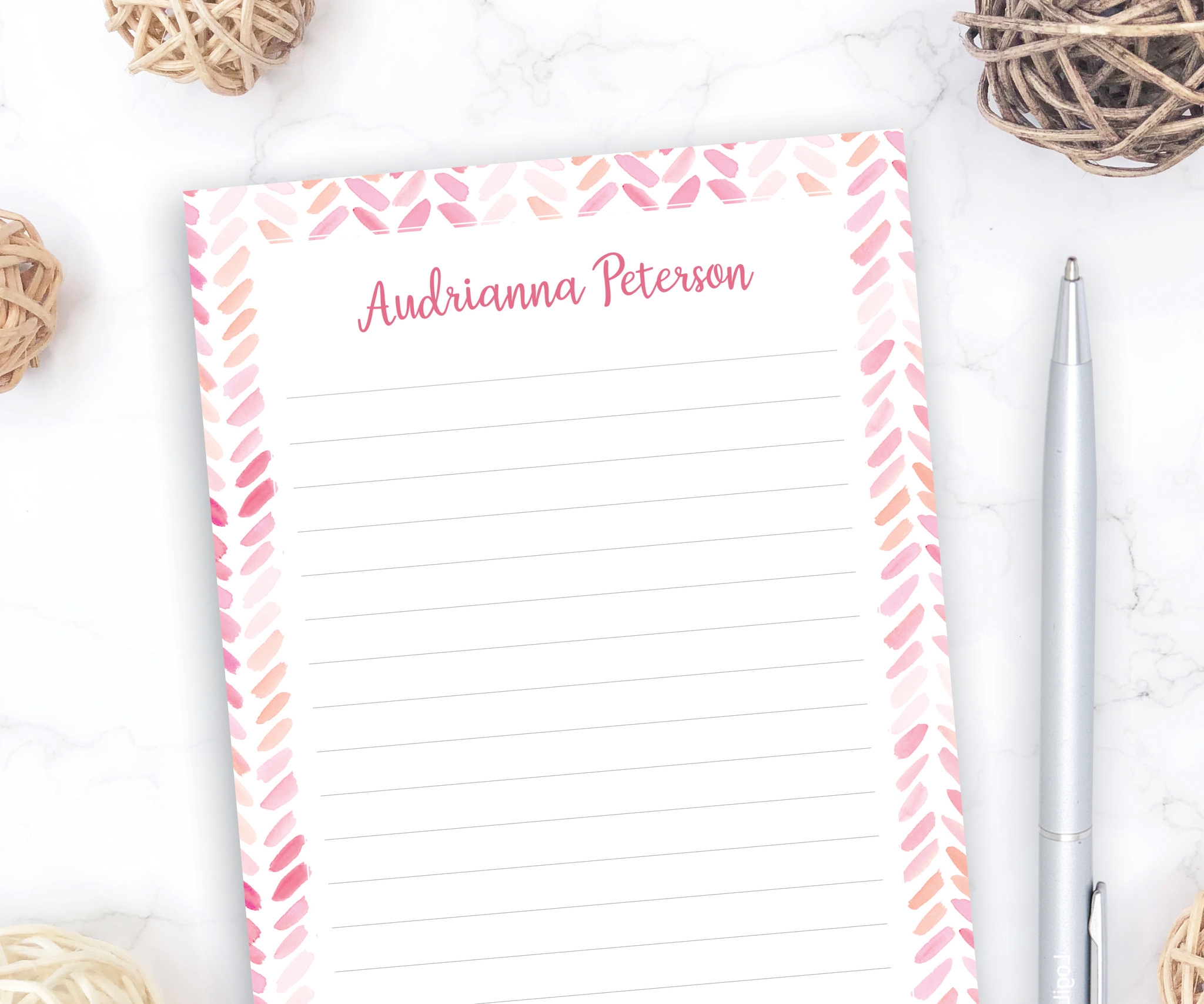 Personalized Notepad • Pink Herringbone