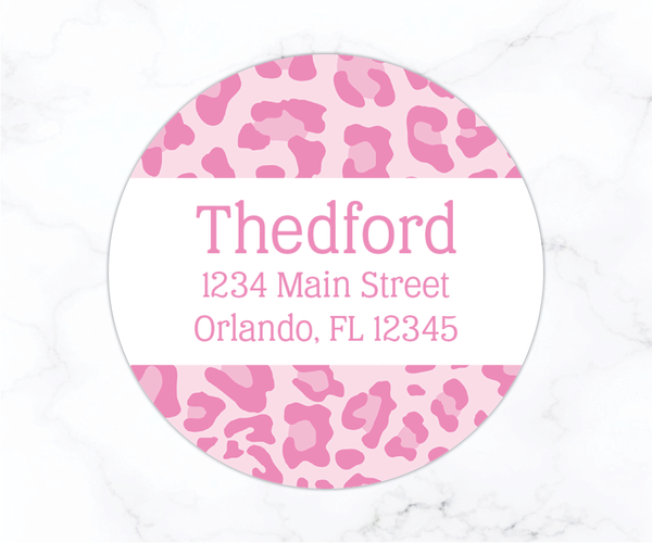 Pink Leopard | Round Return Address Labels