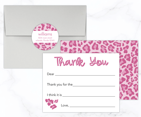 Pink Leopard • Fill-in-the-Blank Thank You Cards