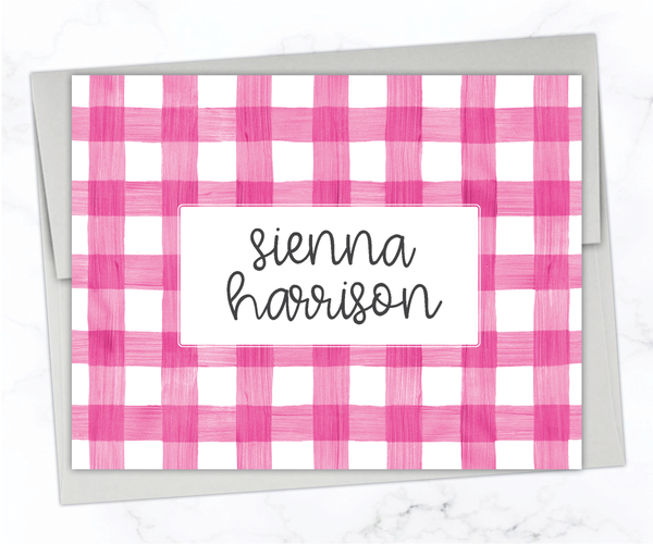 Pink Gingham • Folding Note Cards