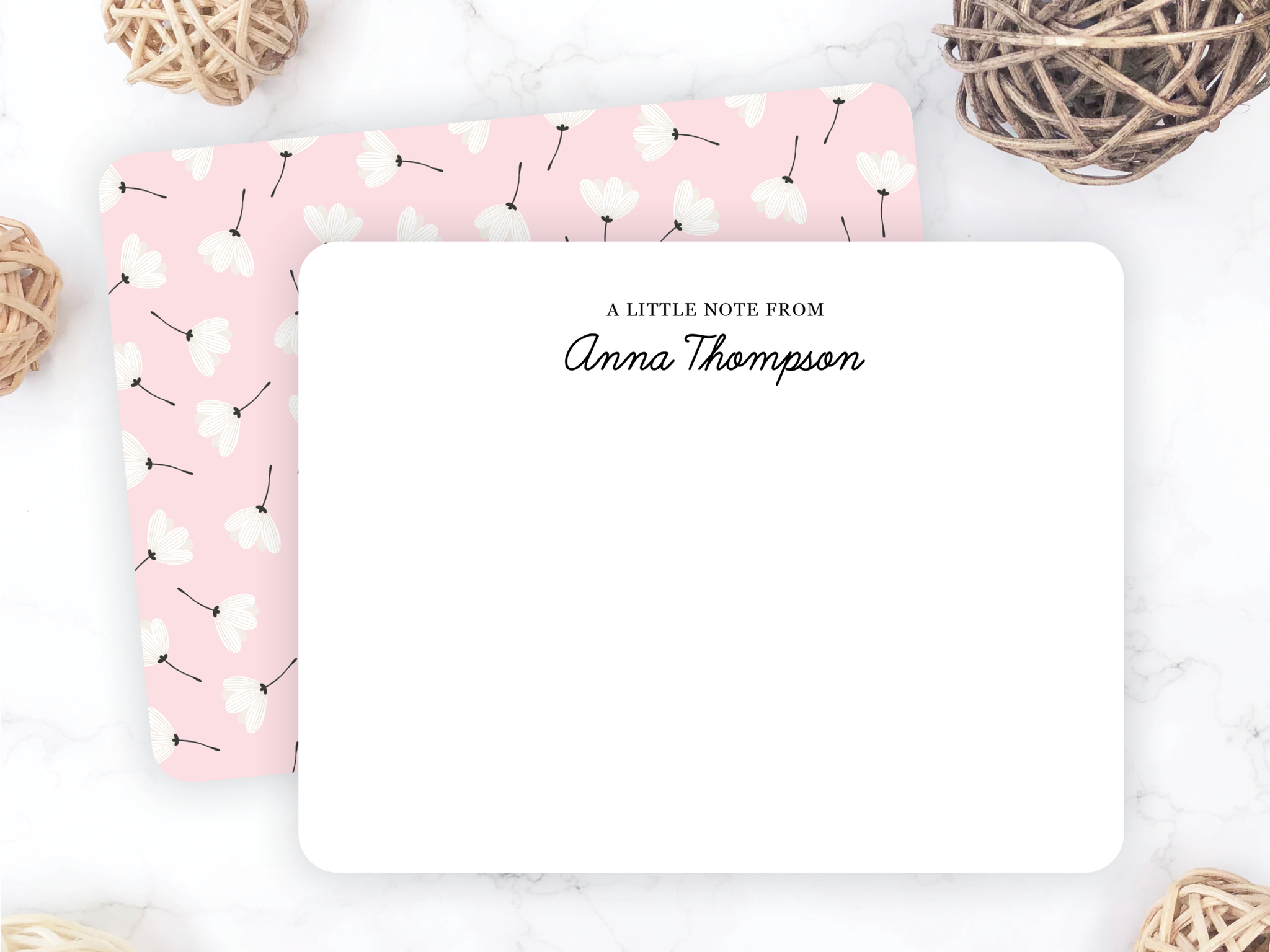 Pink White Floral • Flat Note Cards