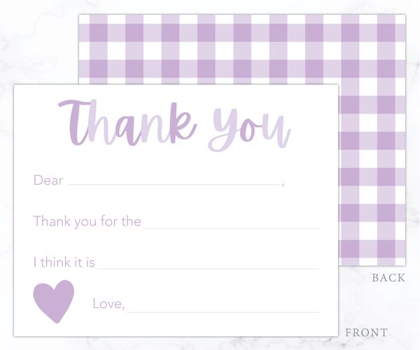 Purple Gingham • Fill-in-the-Blank Thank You Cards