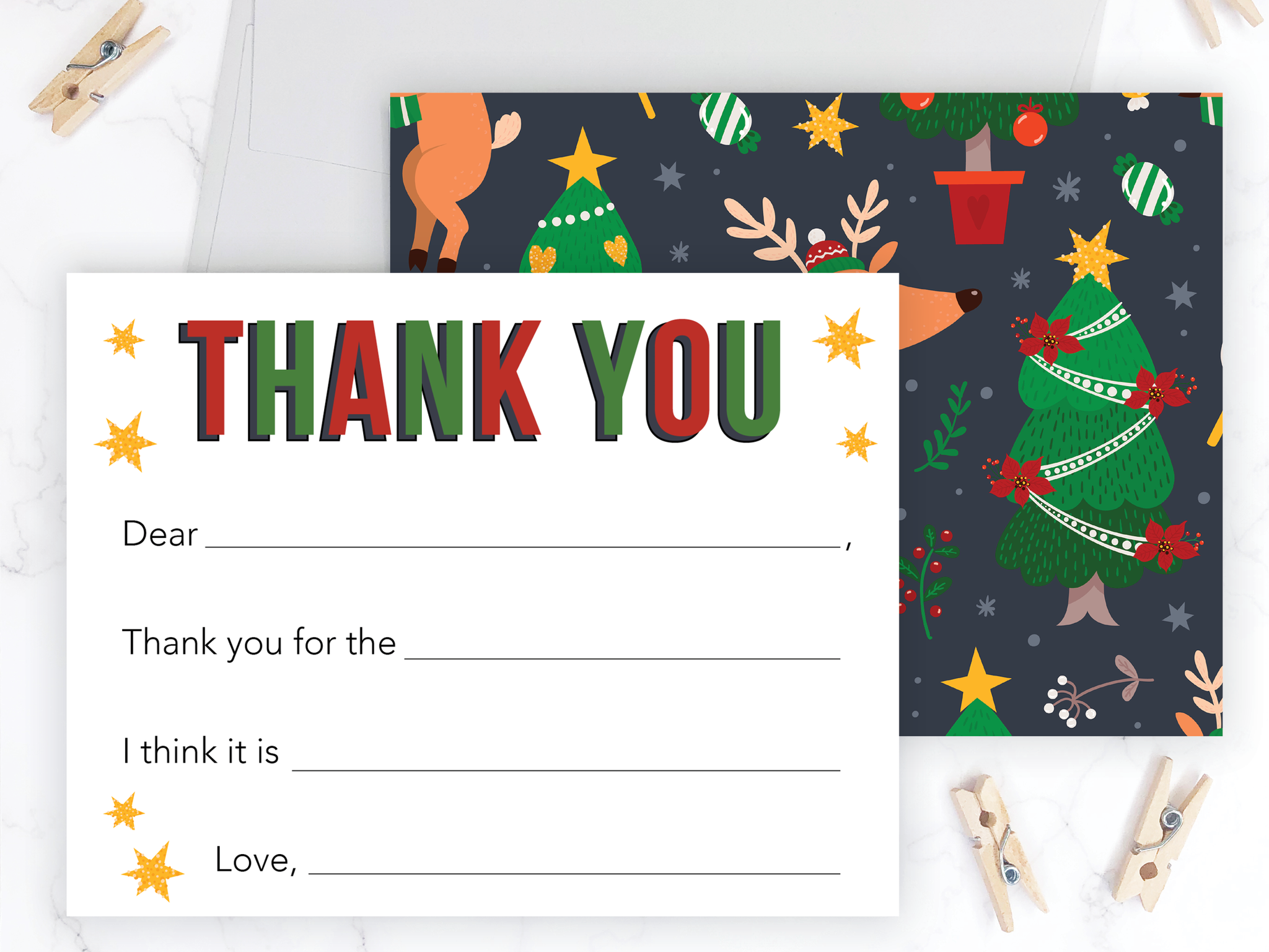 Reindeer • Fill-in-the-Blank Thank You Cards