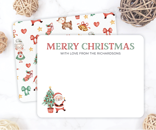 Santa & Christmas Tree • Flat Note Cards