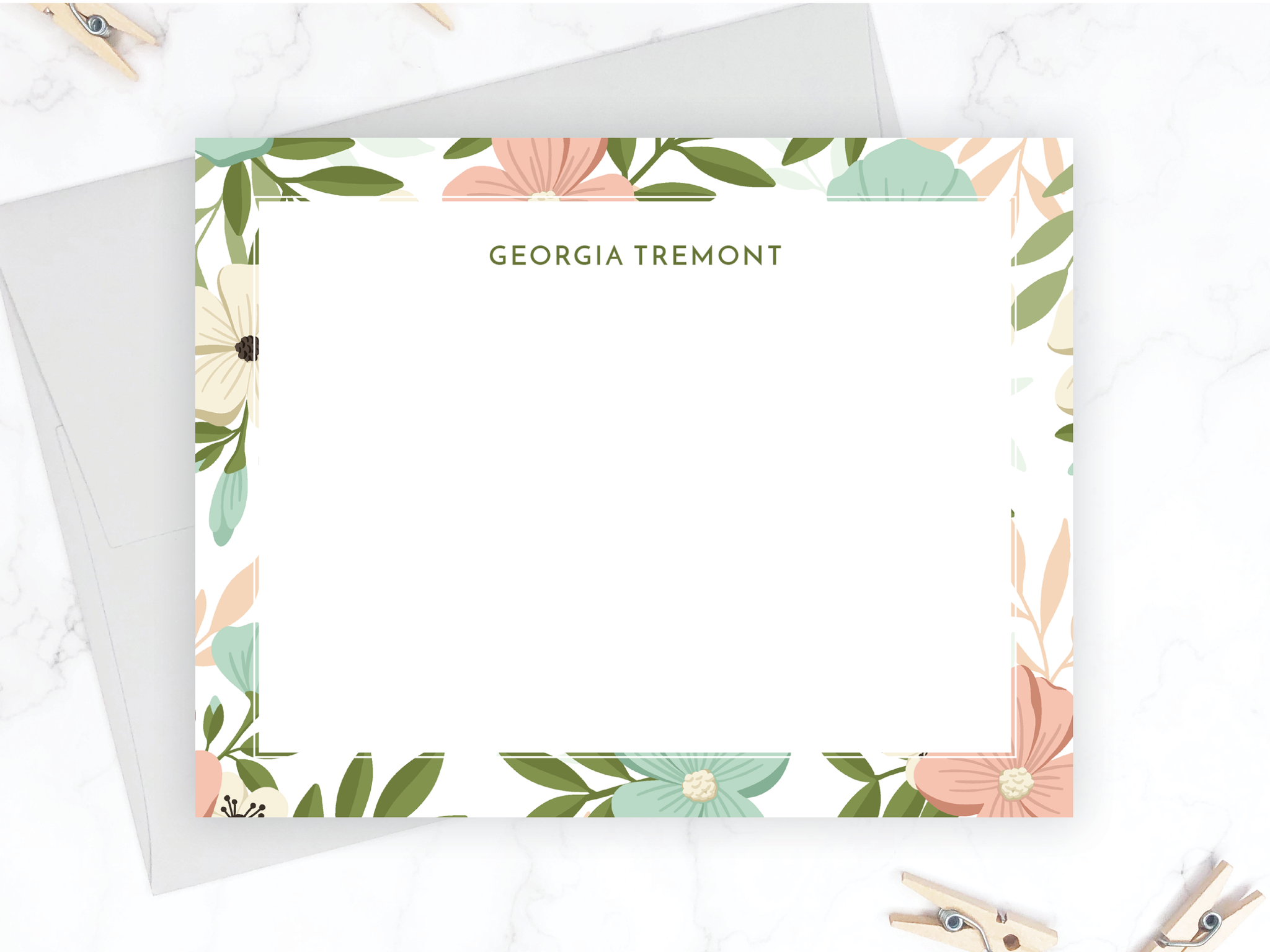 Soft Floral • Flat Note Cards