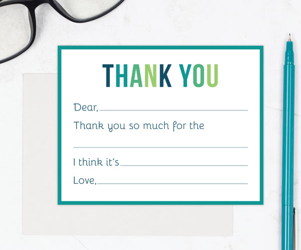 Blue & Green • Fill-in-the-Blank Thank You Cards