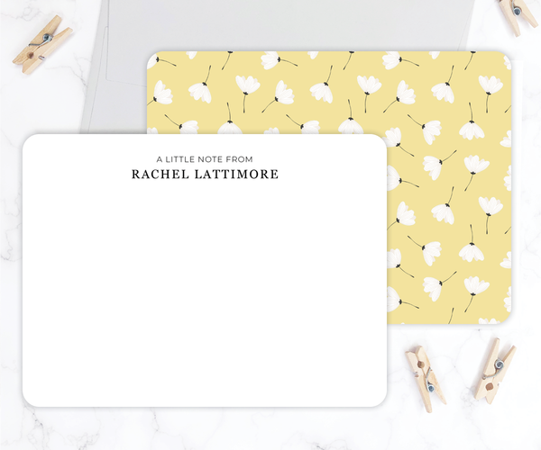 Yellow White Floral • Flat Note Cards